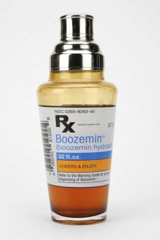 Boozemin Glass Cocktail Shaker With Stainless Steel Lid Pharmaceutical Gag Gift
