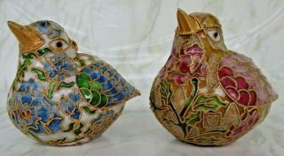 2 Vintage Cloisonne Enamel Birds Hand Painted Christmas Holiday Hanging Ornament