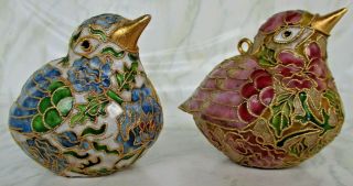 2 Vintage Cloisonne Enamel Birds Hand Painted Christmas Holiday Hanging Ornament 2