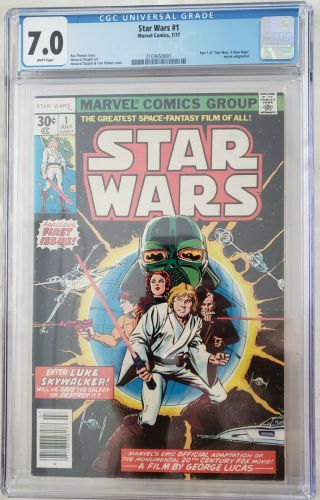1977 Star Wars 1 Marvel Comic Book,  July 1977 (7/77) Graded Cgc 7.  0 White Pages