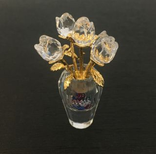 Swarovski Crystal Figurine Roses In Vase 2 3/4 " Tall - Crystals Inside Vase ❤️