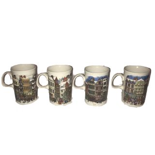 Dunoon Made In Scotland Winter Scene Fine Bone China Coffee Mugs Cups Set (4)