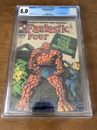 Fantastic Four 51 Cgc 5.  0 Silver Age Marvel Comic Classic Storyline Stan Lee