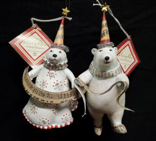 Patience Brewster Krinkles Polar Bear With Music 7 " Ornaments Retired Wtags Pair