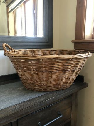 Vintage Wicker Laundry Basket With 1 Handle - Farmhouse Antique Country