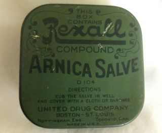 1930s Arnica Salve Tin Vintage Rexall United Drug Co.  Compound D104