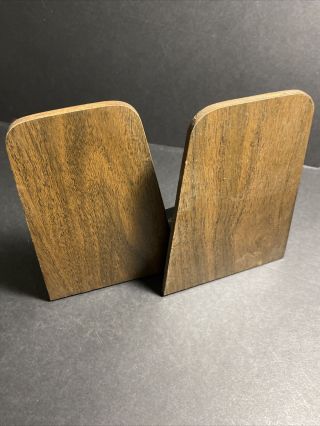 Vintage Mcm Teak Wood & Metal Bookends Pair Set Of 2 - Mid Century Style