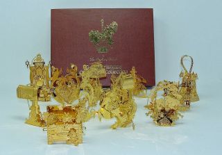 Vintage Group Of 12 Danbury Gold Plated 1991 - 1998 Christmas Ornaments W/box