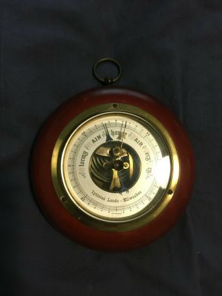Vintage Mahogany And Brass German Made Barometer Advertises Optician In Milwauke