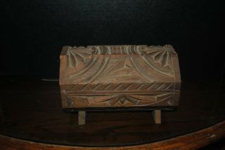 Vintage Wooden Hand Carved Jewelry/trinket Box About 8 1/2 In Long