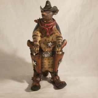 Texas Armadillo Figurine Statue Painted Rustic With Cowboy Hat Sheriff Lone Star
