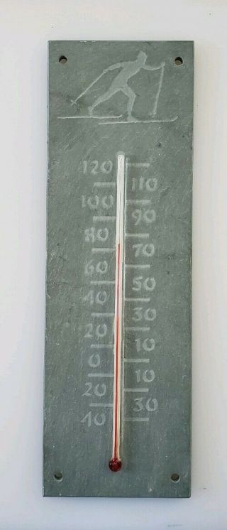 Nordic Cross Country Skier Slate Wall Thermometer