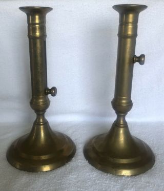 Vintage Pair Brass Adjustable Push Up Candle Stick Holders