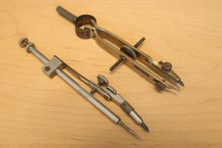 Two Small Vintage Precision Drawing Compasses,  Small Circle & Dietzgen U.  S.  A.