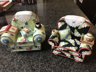 2 Rare Mary Engelbreit Ceramic Chairs Floral Teapot 2001 Books
