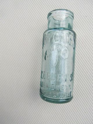 Vintage Dr Pierce Light Blue Small Glass Medicine Bottle Pills Kidney & Backache