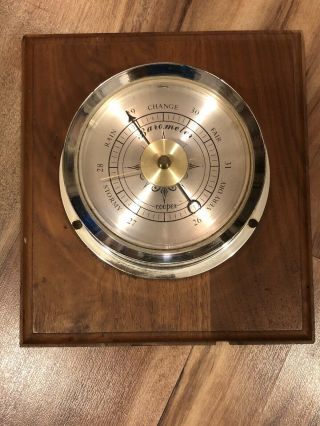 Vintage Cooper Brass And Wood Wall Hanging Barometer