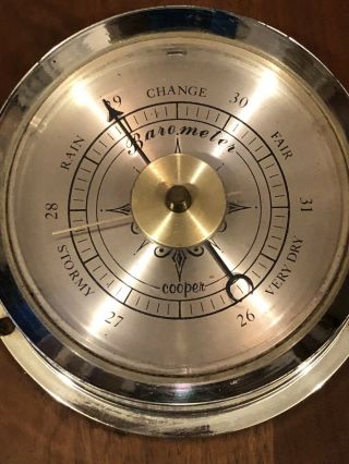 Vintage Cooper Brass And Wood Wall Hanging Barometer 2