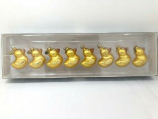 Nib Dept.  56 Mini Glass Duck Ornaments Tiny Trimmings Set Of 8 (p)