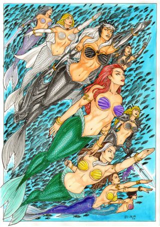X - Men Mermaid Sexy 11x17 " Pinup Art - Comic Page By Ed Silva