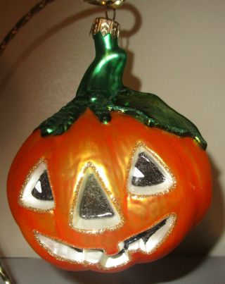Jack O Lantern Pumpkin Halloween Glass Ornament Made In Poland