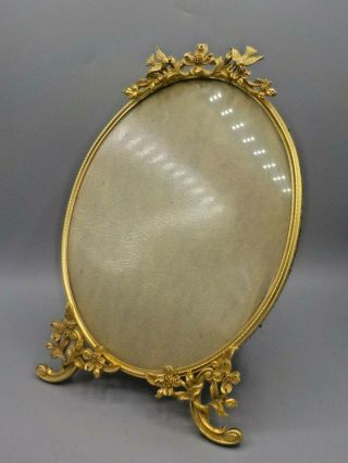 Vtg Gold Tone Oval Picture Photo Frame Easel Back Flowers & Birds W/glass Exc