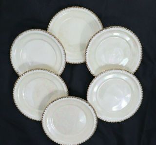 6 Six Vintage Pearl China Co Hand Decorated 22 Kt Gold Cream Beige Plates 7 1/4 "