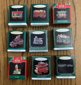9 Keepsake Ornaments Collector Series Noel Rr Lionel Train Cars Miniature