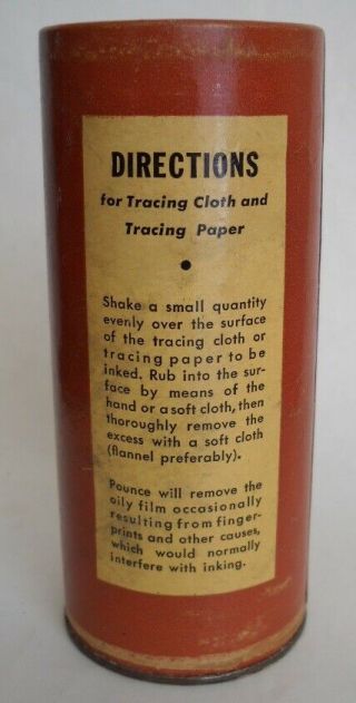 Vintage Charles Bruning No.  383 POUNCE Tracing Cloth Powder 2