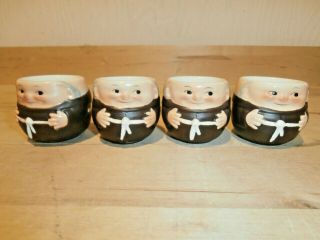 Vintage 4 Friar Tuck Monk Egg Cups Goebel Figurines On Tray