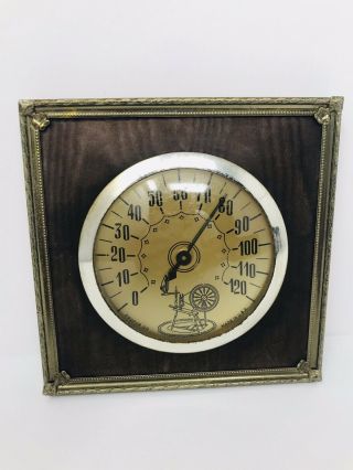 Vintage Cooper Framed Round Wall Thermometer Dial Style Spinning Wheel Design