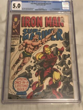 Iron Man And Sub - Mariner 1 (cgc 5.  0) Ow/w Pages; Marvel Comics; 1968