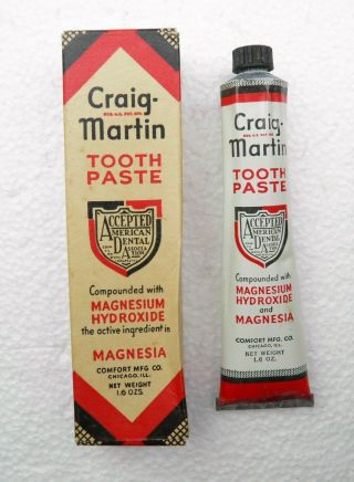 Vintage Toothpaste Tube Craig - Martin Boxed 1930 