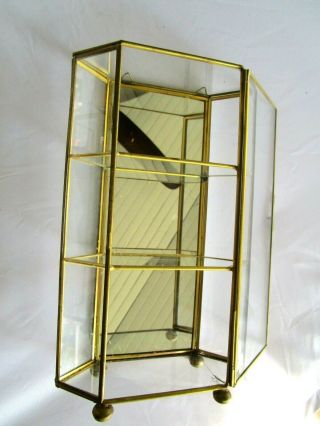 Vintage Miniature Brass Glass Curio Display Case Table Top 2 Shelves 10 " Mirror