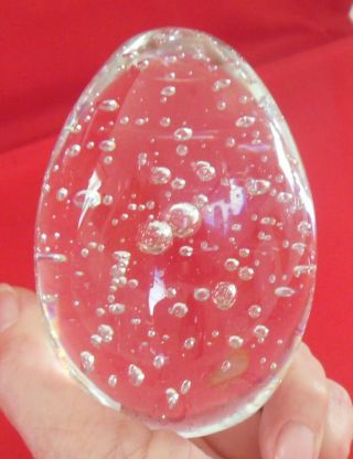 Vintage Clear Glass Egg Shaped Paperweight Bubbles 4 Inches