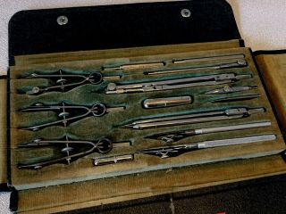 Vintage Engineering Drawing Drafting Tool Kit In Case 113 - C Friedmann Calipers