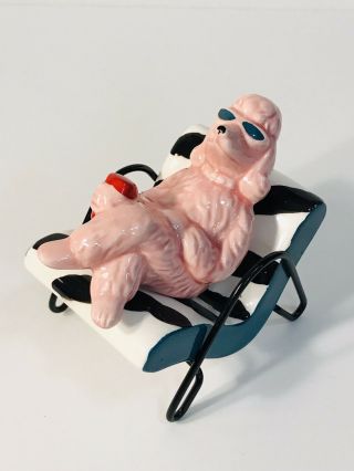 Vintage Pink Poodle Lounging On Chair Ceramic Salt And Pepper Shakers