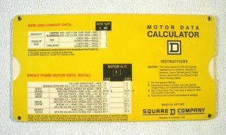 Vintage 1975 Square D Company Motor Data Calculator Slide Rule Chart Ohio Adv