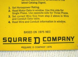 Vintage 1975 Square D Company Motor Data Calculator Slide Rule Chart Ohio Adv 2
