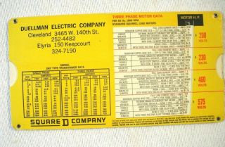 Vintage 1975 Square D Company Motor Data Calculator Slide Rule Chart Ohio Adv 3