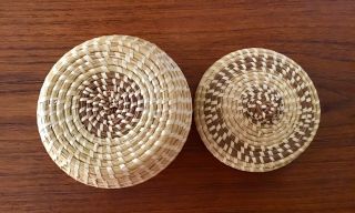 Vintage Gullah Sweetgrass Basket with Lid Low Country Coil Hand Made 6 
