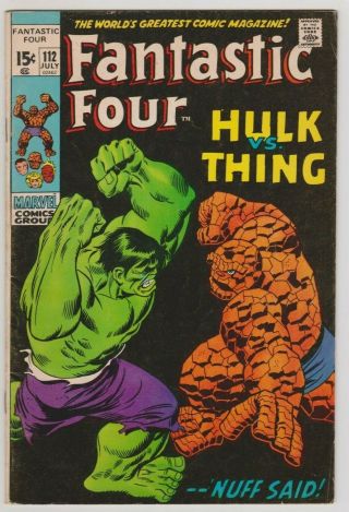 Fantastic Four 112 Fine Classic Hulk Vs Thing Cover 1971 Marvel Comics