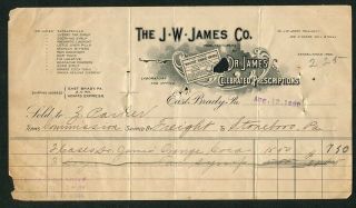 1898 Antique Quack Medicine Billhead Invoice Dr.  James Celebrated Prescriptions