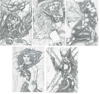 5 Artworks (09 " X12 ") And Uniques 1/1 Comic Arts By Ed Bilas