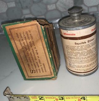 Vintage Medicine Bottle Tin E.  R.  Squibb And Sons Ether Partial Box Anesthesia