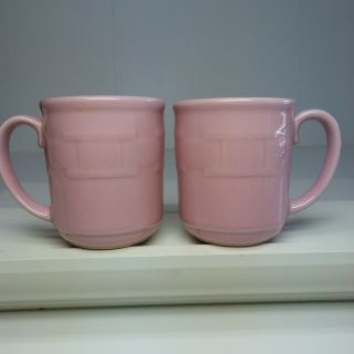 Longaberger Pottery Set Of 2 Pink Mugs Woven Traditions Horizon Hope Vitrified
