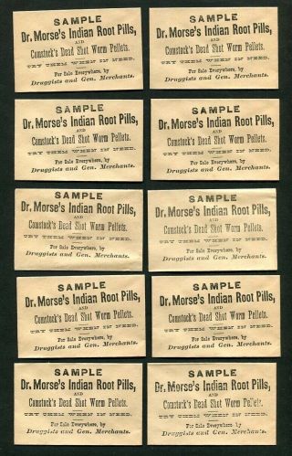 10 Antique C1875 Quack Medicine Sample Envelopes Dr Morse 