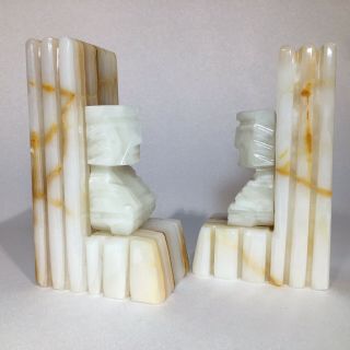 Bookends Hand Carved Marble Or Alabaster Stone Inca Aztec Tiki Style Man 4lbs
