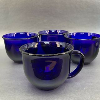 Cobalt Blue Glass Set Of 4 Large 14 Oz Arcoroc France Mug Cup Vintage