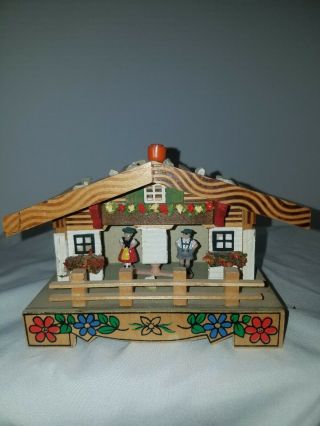 Wooden German Weather House With Couple.  Missing Thermometer